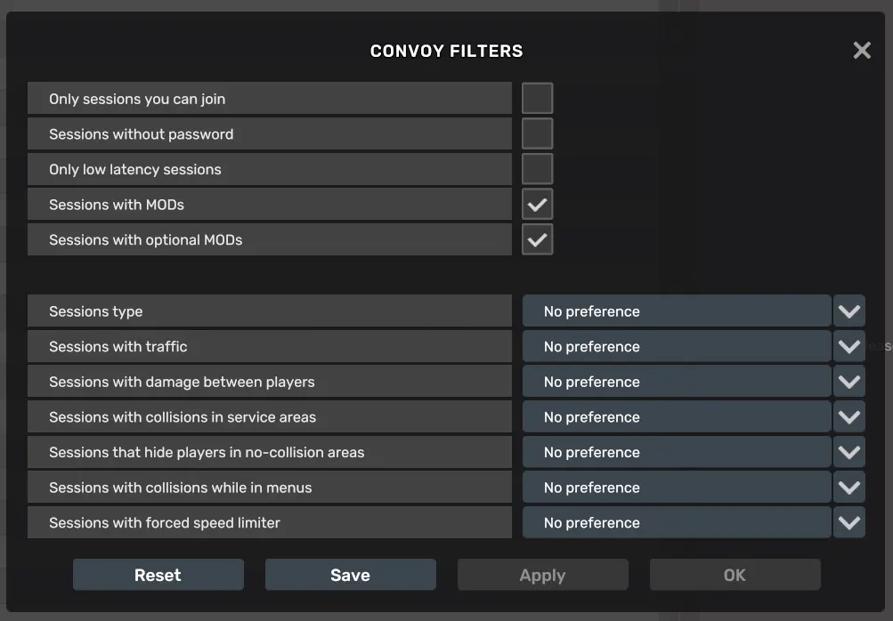 Setting untuk convoy filter euro truck simulator 2